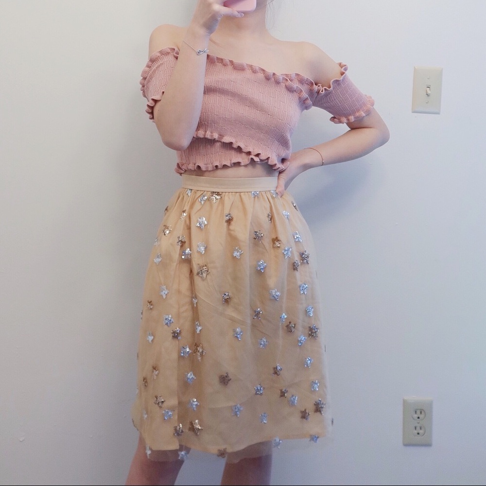 Sequin Star Mesh Tulle Midi Skirt